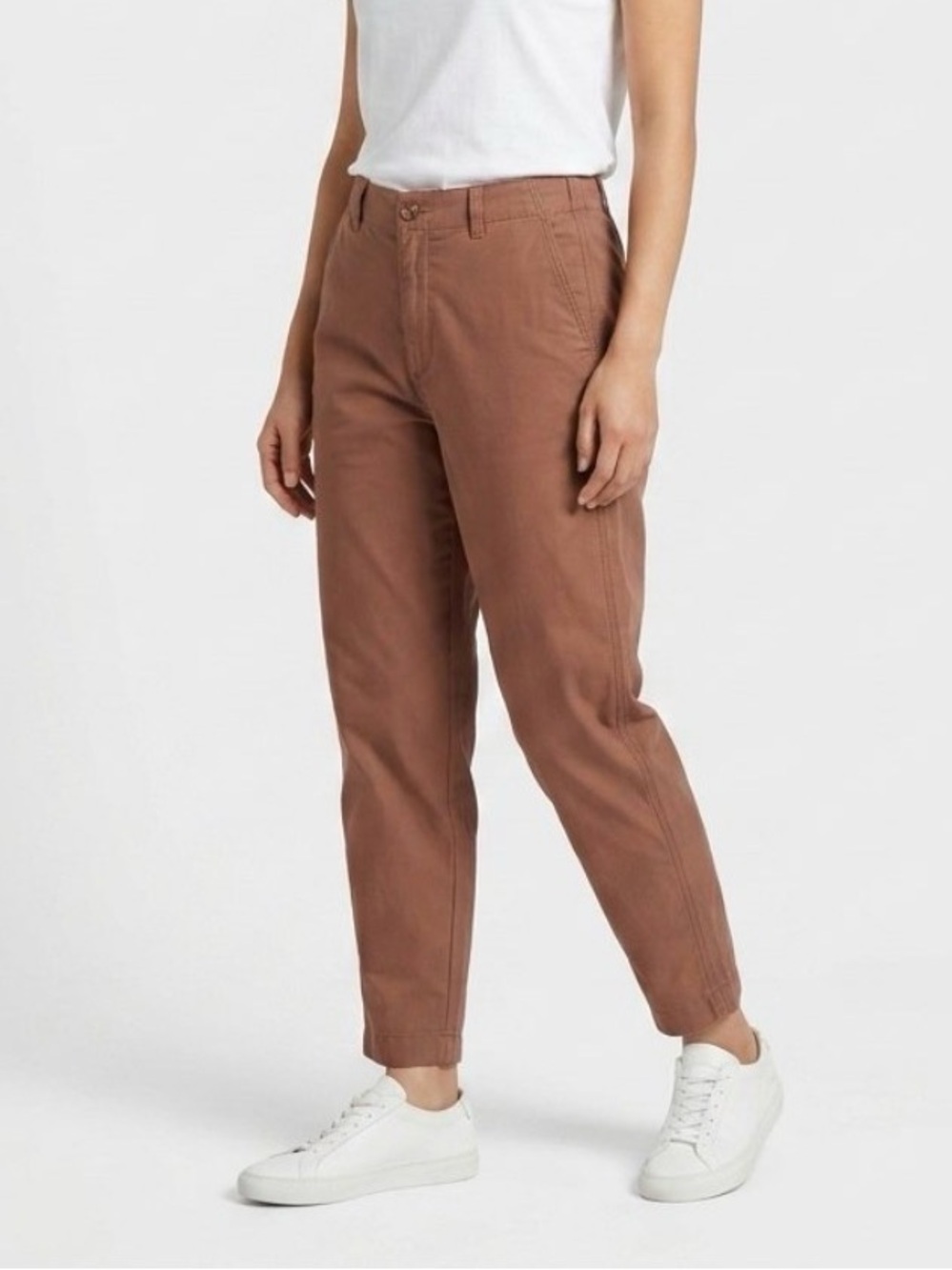 UNIQLO Linen Cotton Tapered Pants Brown Tan High Waist Ankle Chino Size 28